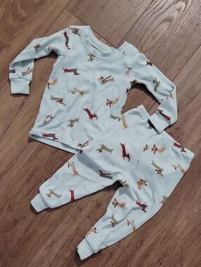 Modern Moments Light Blue Winter Dachshund Print Pajama Set